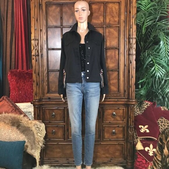 Sheryl Crow Multi Color Lace Up Grommet 100% Cotton Denim Jacket - Picture 5 of 12